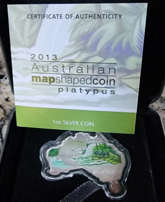 2013 Uncirculated Colorized Australian Map Platypus 1 oz .999 Silver Bullion