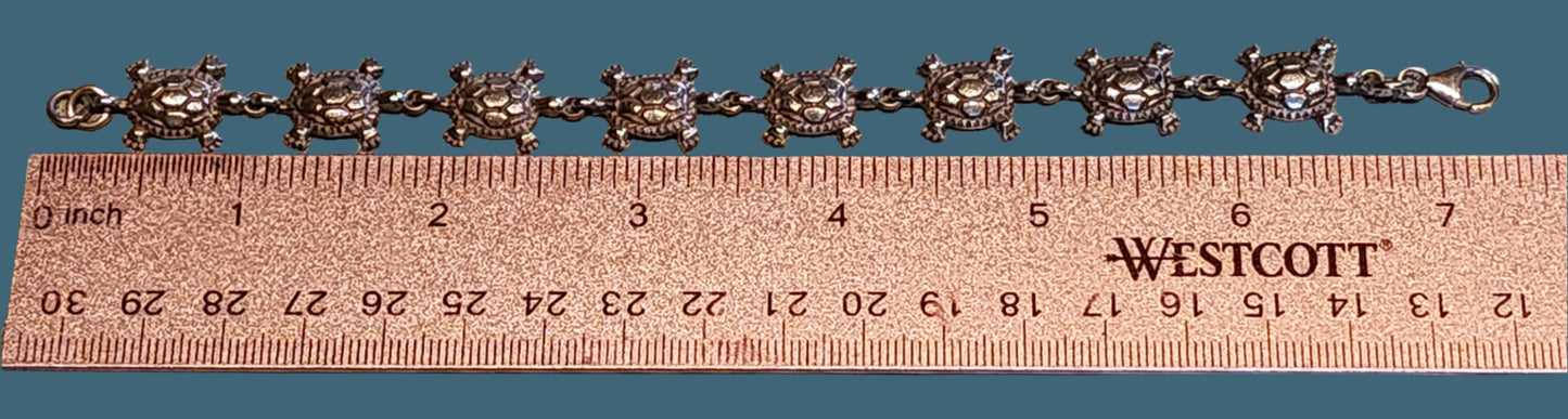 Adorable Solid .925 Sterling Turtles On Parade Bracelet 7.25" 12.24 gr.